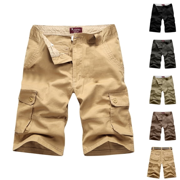 Mens Cotton Twill Cargo Shorts Casual Lightweight with Multi Pockets Summer Outdoor Relaxed Fit Work Shorts Big and Tall Size S-4XL Yellow