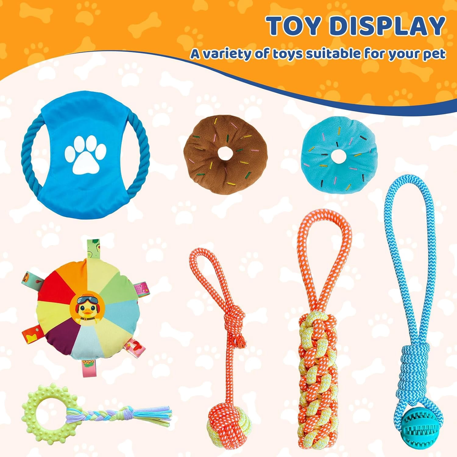 Play Gym for Small Dogs with PVC Frame, 10 Hanging Toys & Stretchy Ropes for Indoor Enrichment Activity
