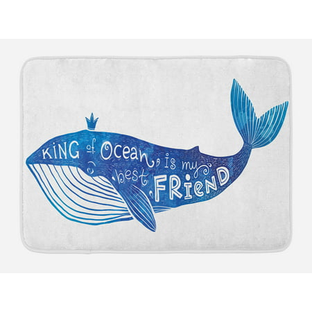 Whale Bath Mat, Kind of Ocean is My Best Friend Quote with Whale Fish Paintbrush Artsy Picture, Non-Slip Plush Mat Bathroom Kitchen Laundry Room Decor, 29.5 X 17.5 Inches, Violet Blue White,