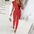 thumbnail image 5 of Aayomet Womens Fashion Splicing Solid Color Slim Sleeveless Belt Decorative Beaded Jumpsuit,Red L, 5 of 5