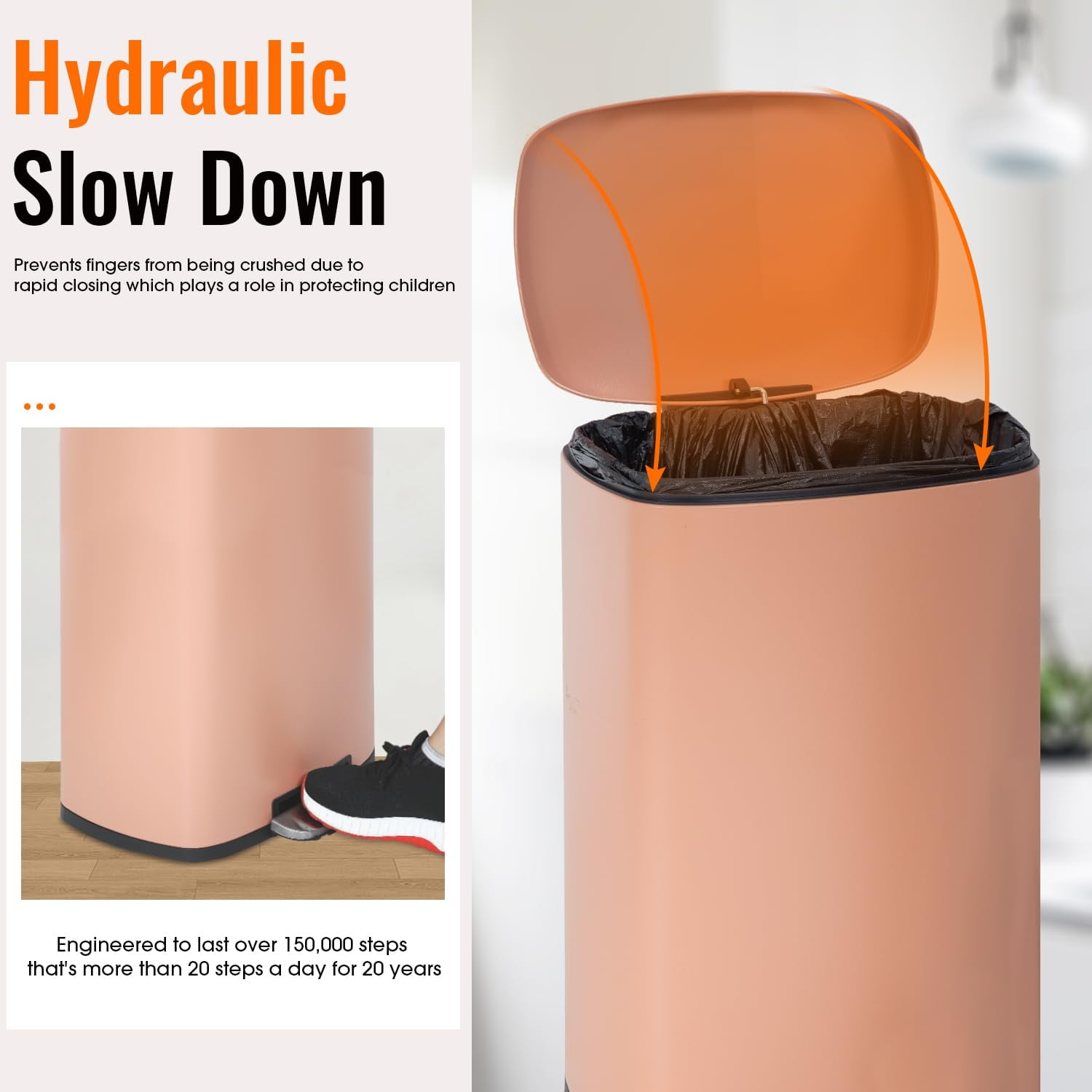FDW 13 Gallon Stainless Steel Step Kitchen Trash Can with Lid, Fingerprint-Proof for Indoor(Pink)