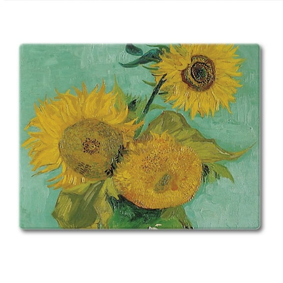 CounterArt "Van Gogh Sunflowers" 3mm Tempered Glass Cutting Board 10" by 8"