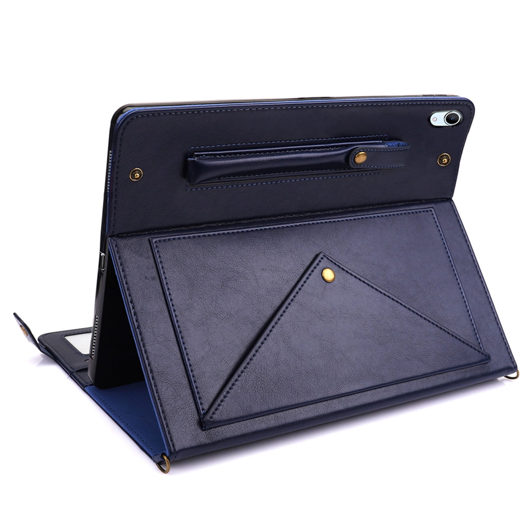 for iPad (A16) 11th Gen 2025 / iPad 10th Gen 10.9" 2022 PU Leather Case, with Pencil Holder, Money Pocket, Shoulder/Hand Strap, Card Slots Kickstand Flip Cover, Full Body Protection, Blue
