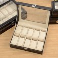 thumbnail image 2 of Caja de reloj para hombres, vitrina de reloj con 10 ranuras, organizador, almacenamiento de joyas, color negro, 2 of 3