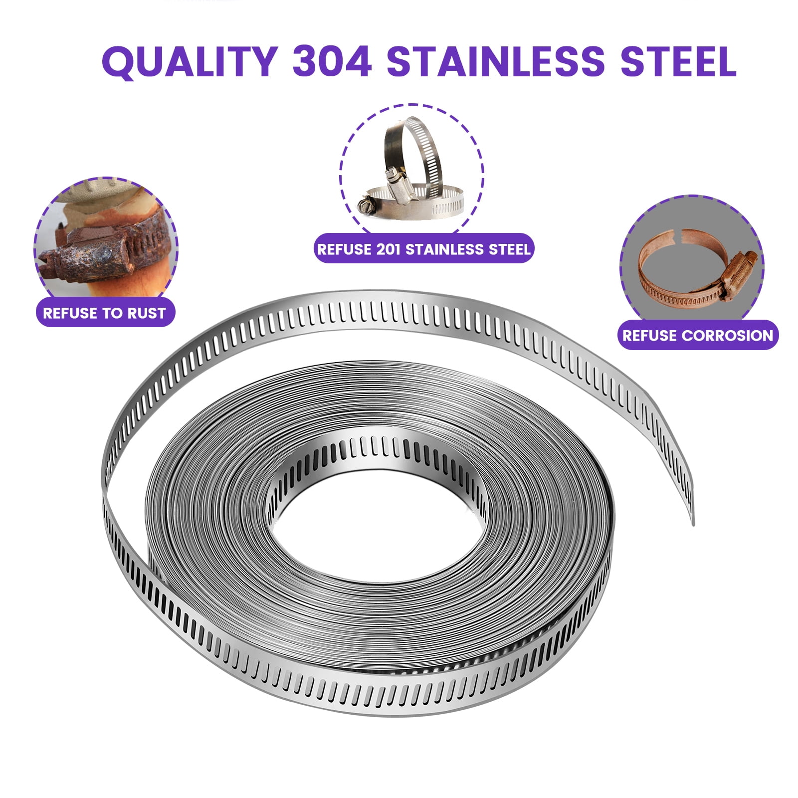 6-Pack 304 Stainless Steel Hose Clamps - 52mm To 76mm Adjustable Worm Gear Clamps