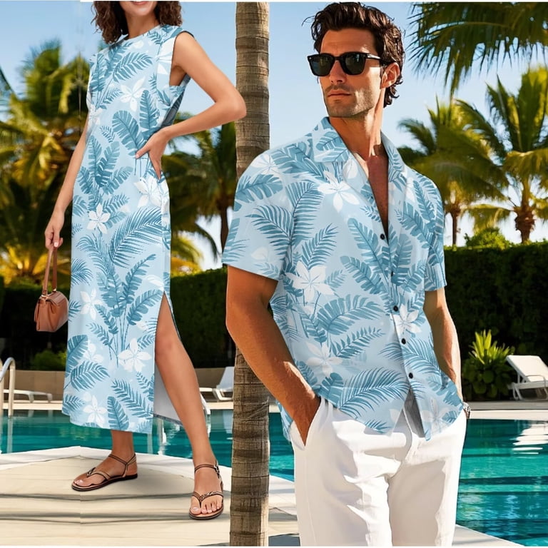 matching dress and mens shirt Yuyamidu His and Hers Matching Outfits Women's Summer Dress Mens Hawaiian  Shirts Button Up Shirt Casual Loose Split Long Maxi Dress with Pockets  Matching Tropical Outfits for Couples Woman M