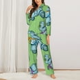 thumbnail image 3 of Kll Motorcycle Riding Dinosaur Print Women'S Long Sleeve Pajamas With Pants Sleepwear Loungewear 2 Set-Medium, 3 of 9