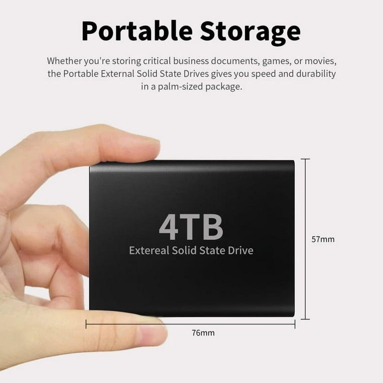 NAIAI USB 3.0 Portable External Hard Drive, 4TB, Black, Aluminum