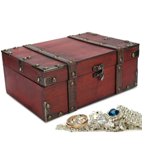 Vintage Wooden Jewelry Box, European Style Large Capacity Treasure Chest Sturdy Strong Perfect For Home Decoration For Room 6282-2301