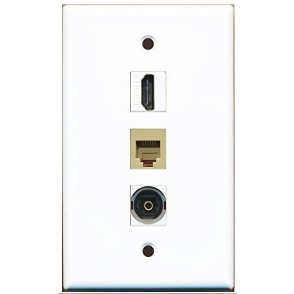 RiteAV - 1 Port HDMI and 1 Port Phone RJ11 RJ12 Beige and 1 Port Toslink Wall Plate