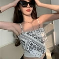 thumbnail image 5 of Prettyui Women Print Irregular Slim Sexy Backless Exposure Navel Fake Two Pieces Camisole Crop Top, 5 of 6