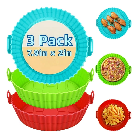WuPing 8 Inch Round Silicone Air Fryer Liners, Reusable Food Grade Baking Basket Accessories 3 Pack, BPA Free, Up to 428 F/220℃