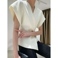 thumbnail image 6 of Women V Neck Tops Shirts Short Sleeve Button Down Slim Waist Summer Blouses, 6 of 6