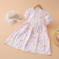 thumbnail image 4 of Kids Cotton Puff Sleeve Floral Princess Dress, Short Sleeve Summer Girls Casual Daily Outfit Dresses for Little Girls 5-15 Years Multicolor A 13-14 Years, 4 of 5