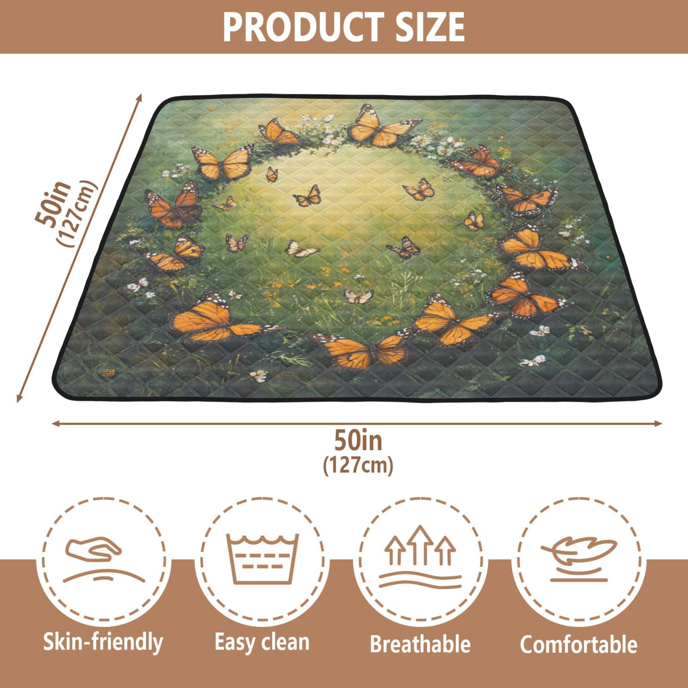 WOBOGO Orange and Black Butterfly Baby Playmats Extra Large Waterproof Rollable Activity Pads for Toddlers 50×50inch