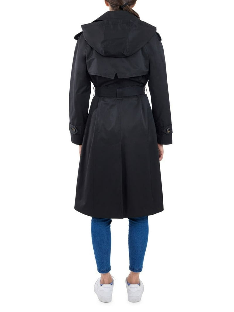 London Fog Women's Classic Single Breasted Trench Coat (Black, L