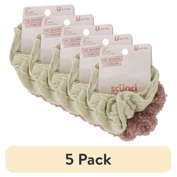 (5 pack) Scunci The Original Scrunchie Soft Fabric and Fuzzy Scrunchies, Assorted Colors, 2-Pieces