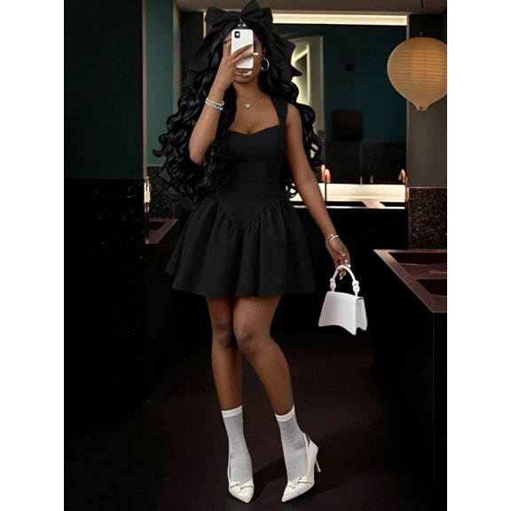 Black Sweetheart Neck Sleeveless Backless A-Line Mini Princess Dress For Women
