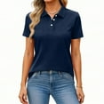 thumbnail image 3 of Womens Short Sleeve Polo Shirts Business Work Casual V Neck Collared Tops Button Down Loose Fit Tees Shirts Navy XXL, 3 of 5