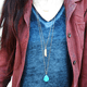 thumbnail image 4 of Juego de 12 collares colgantes largos con borlas en forma de Y, collar con barra circular de hojas para mujer, 4 of 5