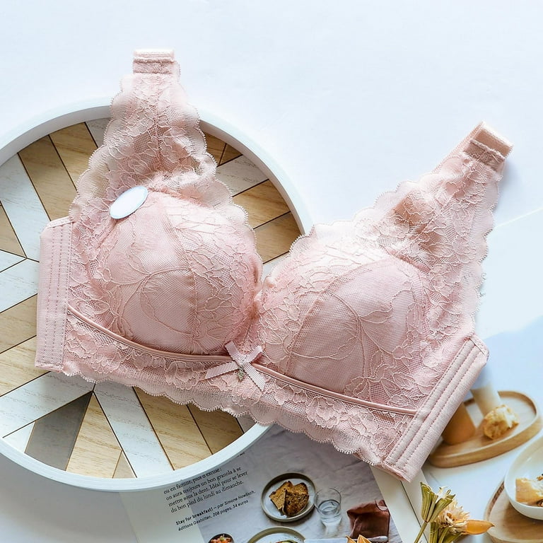 TOWED22 Women's Bras,Women's Wireless Plus Size Lace Bra Unlined Full  Coverage Comfort Cotton,Pink