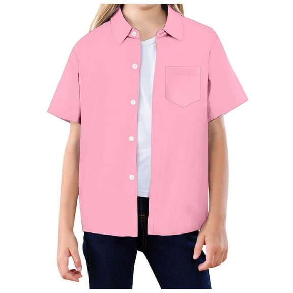 Kids Girls' Button Down Shirts Pink Button Down Shirt Girls Boys Formal Shirt Uniform Shirts for Boys 12-13 Years