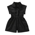 thumbnail image 3 of OSOLU Kids Girls Rompers Sleeveless Solid Color Button Up Lapel One Piece Short Jumpsuit Summer Casual Outfit 2-13Y, 3 of 6