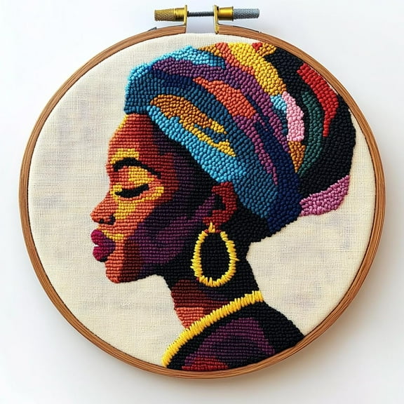 DIY Punch Needle Kits Abstract African Woman Easy for Beginners Punch Needle Embroidery Set for Craft lovers with Printed Pattern and Hoop for Home Decor 20x20cm-10