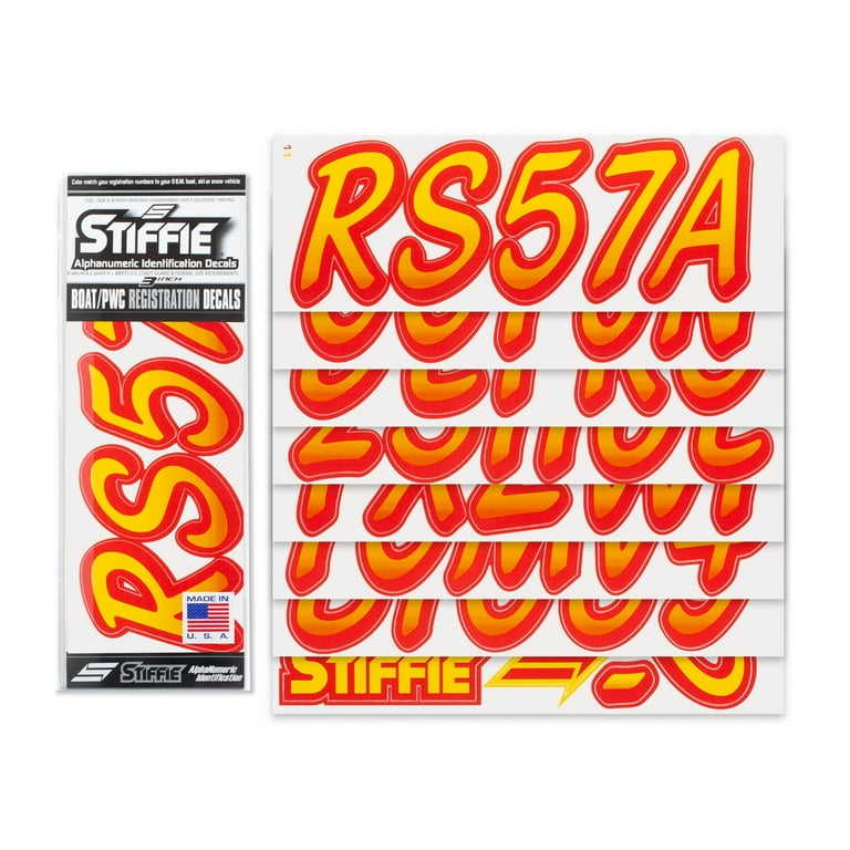 STIFFIE Whipline White/Orange 3 Alpha-Numeric Registration Identification  Numbers Stickers Decals for Boats & Personal Watercraft