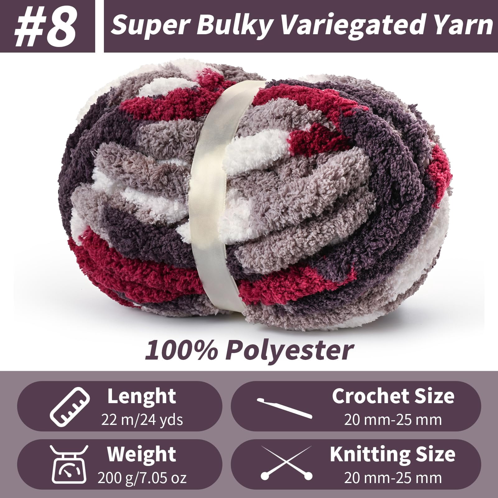 10 Pack Fluffy Chunky Chenille Yarn for Crocheting, Chunky Blanket Yarn for Hand Knitting, 240yds/70.5oz Super Bulky Variegated Blanket Yarn(Blue-White)