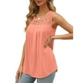 thumbnail image 3 of Ronuti Summer Tank Tops for Women Loose Fit Pleated Tunics Scoop Neck Sleeveless Curved Hem Flowy Lace Tops, 3 of 7
