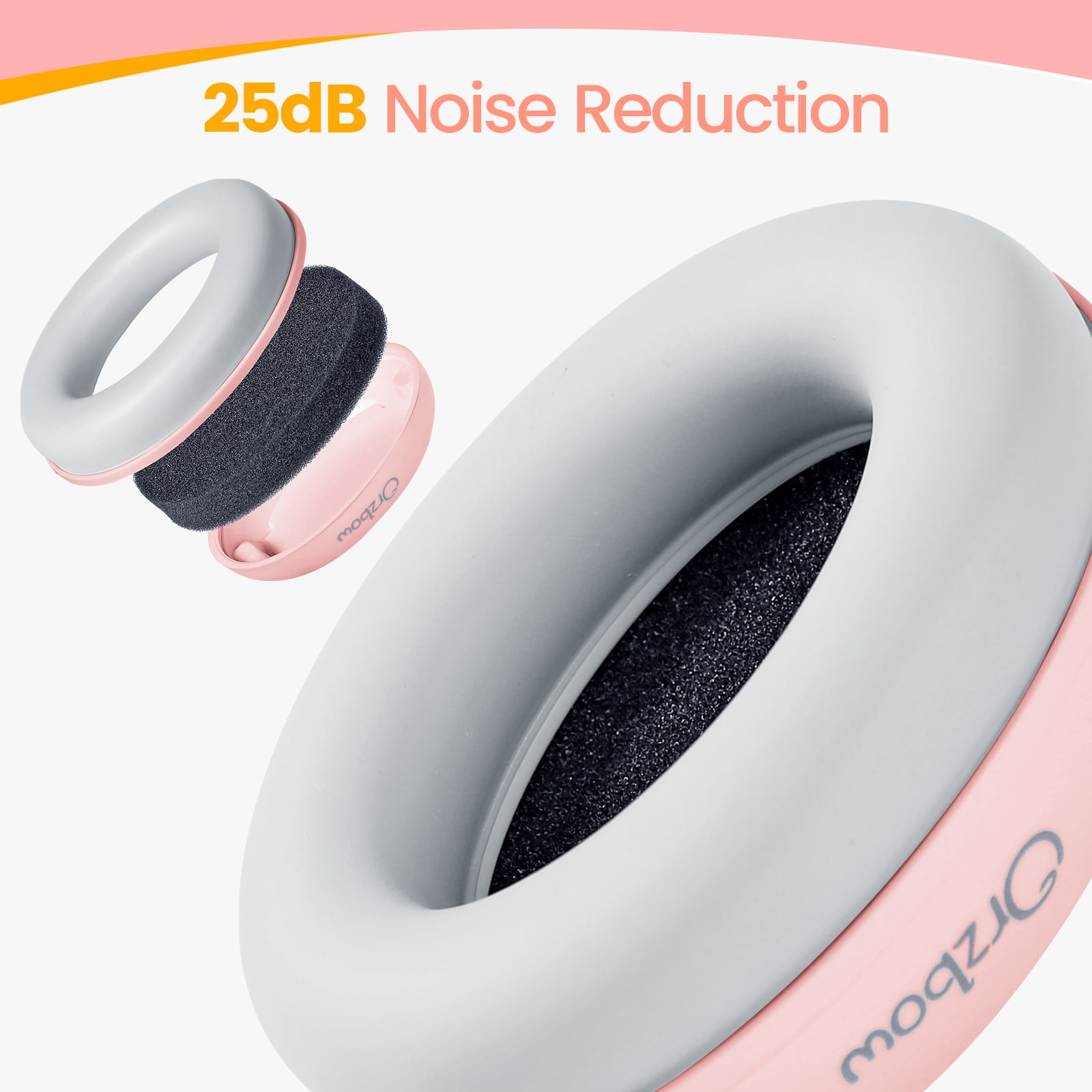 Orzbow 2-in-1 Baby Ear Muffs Noise Protection, Noise Cancelling Headphones for Babies up to 48 Months, Adjustable Infant Ear Protection with Non-Slip Band for Airplane Travel Sleep, Pink