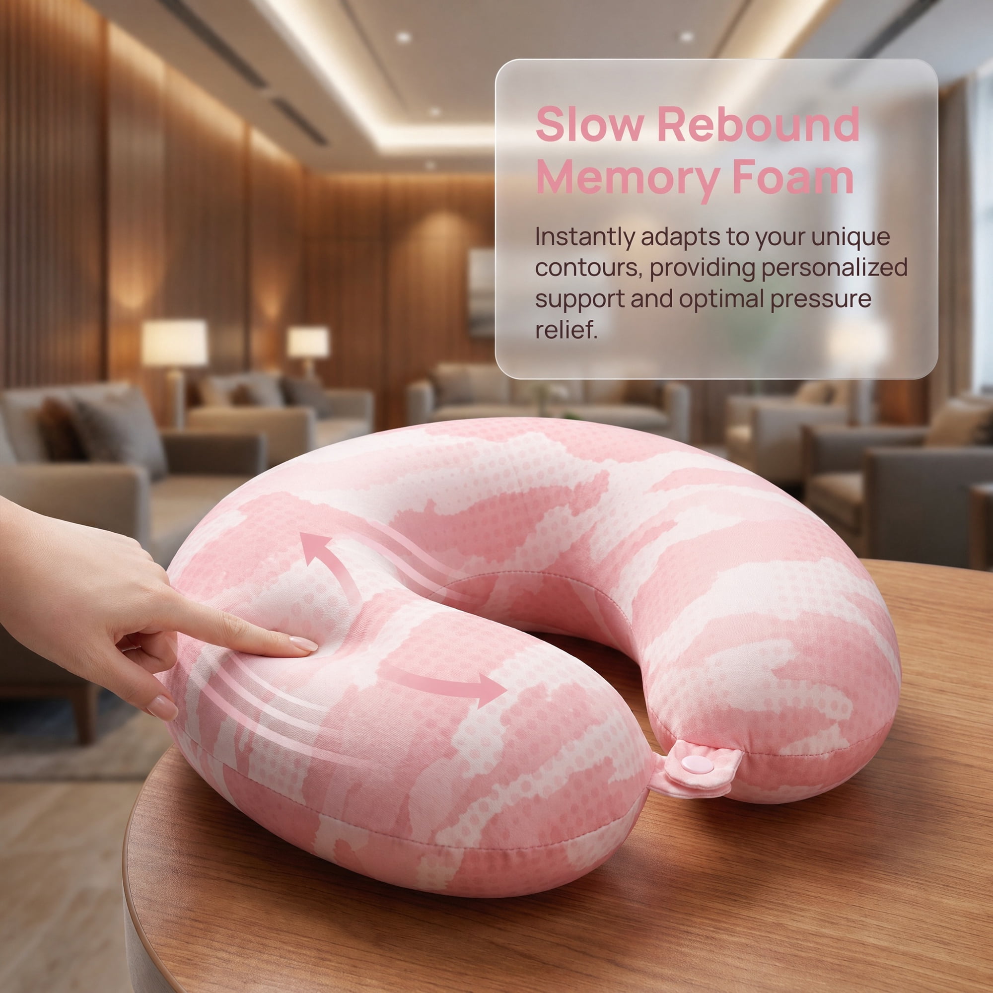 Unique Bargains Memory Foam Travel U Shape Neck Pillow with Buckle Pink 12"x12"x4"