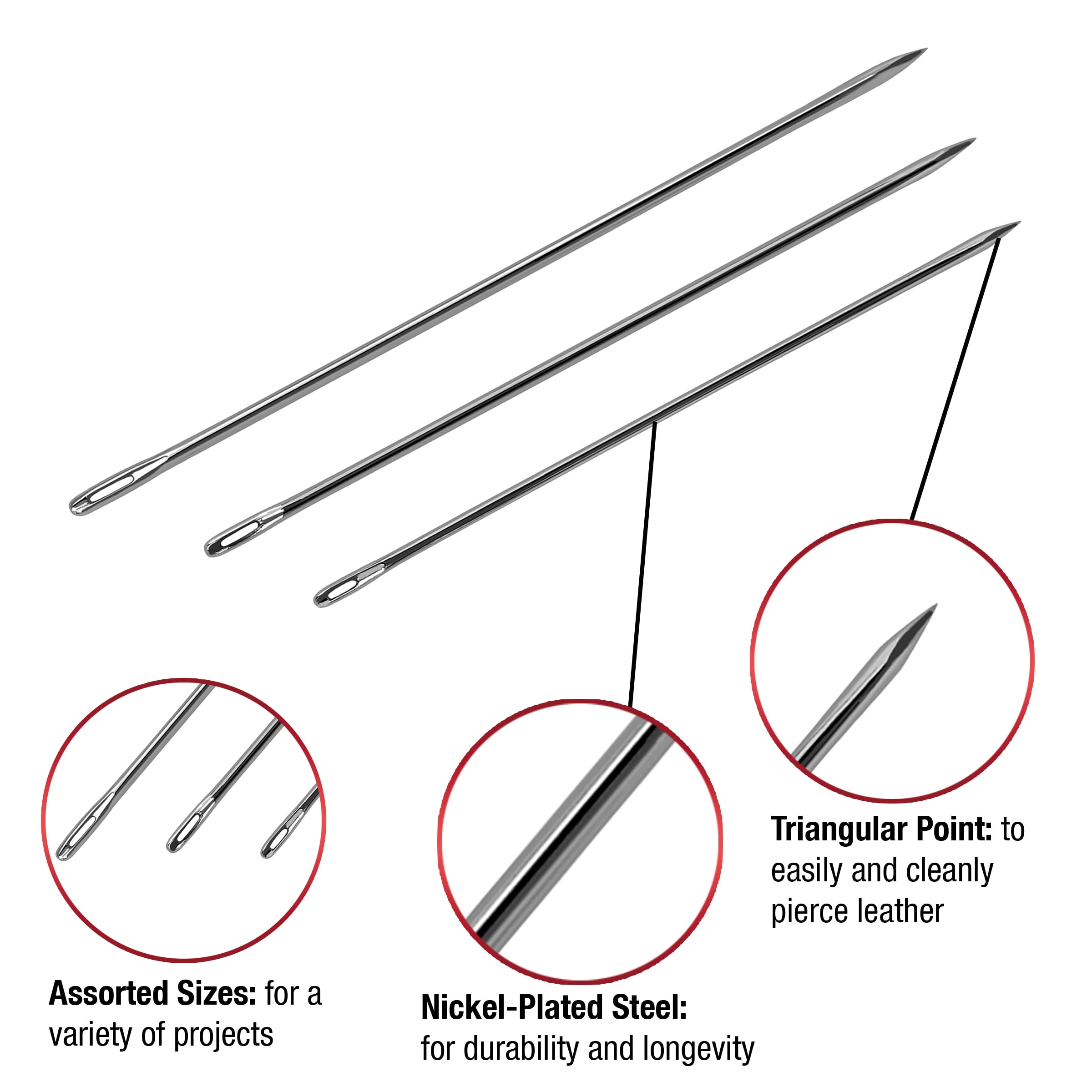 (3 pack) SINGER Leather Steel Hand-Sewing Needles, Sizes 3/7, 3 Pieces
