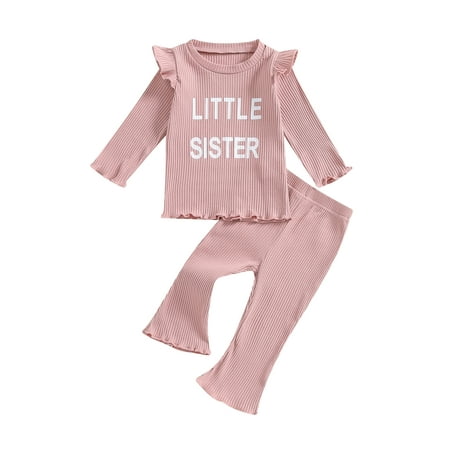 

CocMouse Baby Girl 2-piece Outfit Long Sleeve Letters Print T-shirt Flare Pants