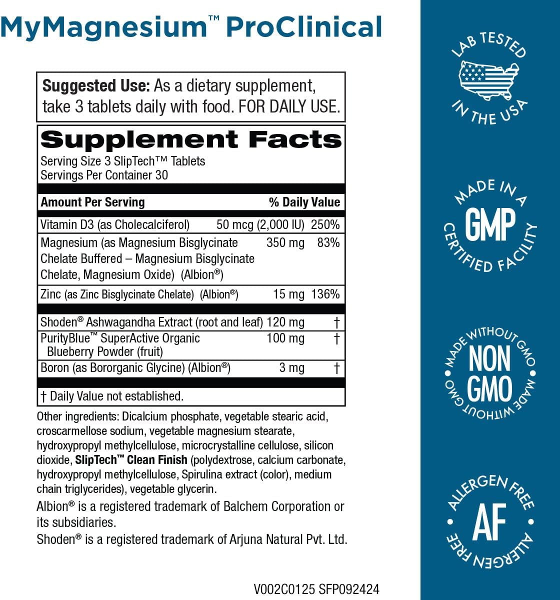 MyMagnesium ProClinical - Magnesium Bisglycinate Chelate Buffered + Zinc + Ashwagandha + More - Allergen Free - Made Without GMO - Purity Products - 90 Clean Finish SlipTech Tablets