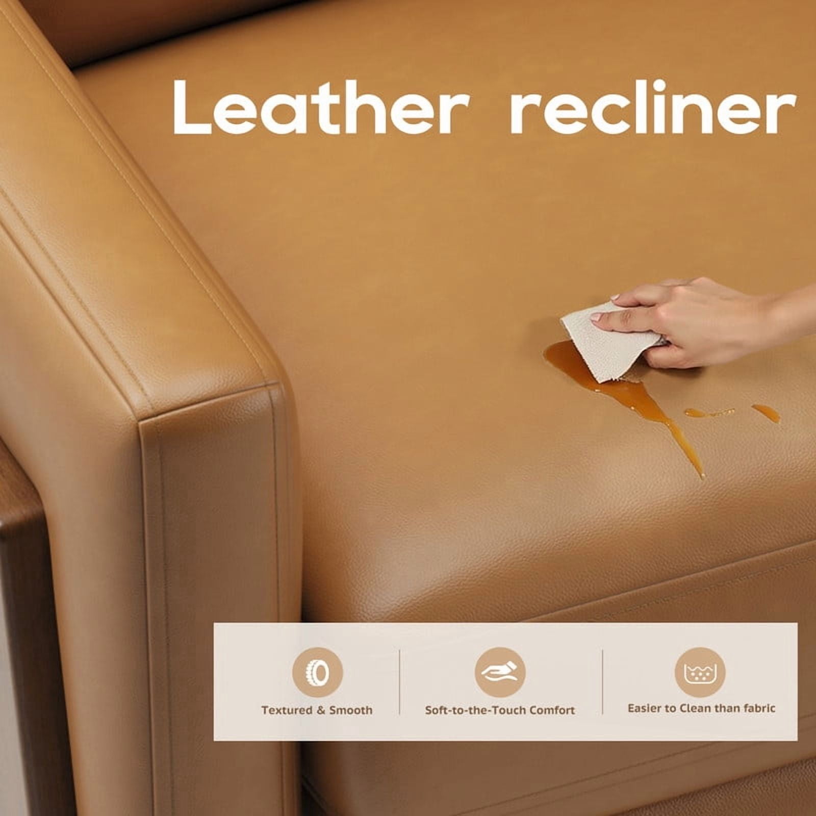 COLAMY Recliner Chair for Living Room, Brown Mid-Century Modern Push Back Recliner, Faux Leather Accent Armchair with Solid Wood Legs and Padded Seat for Small Spaces, Reading Chair