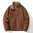 thumbnail image 2 of Yiliang Men's Solid Color Fleece Long Sleeved Stand Up Collar Drawstring Zipper Pocket Lambskin Jacket Jacket,Brown,M, 2 of 3