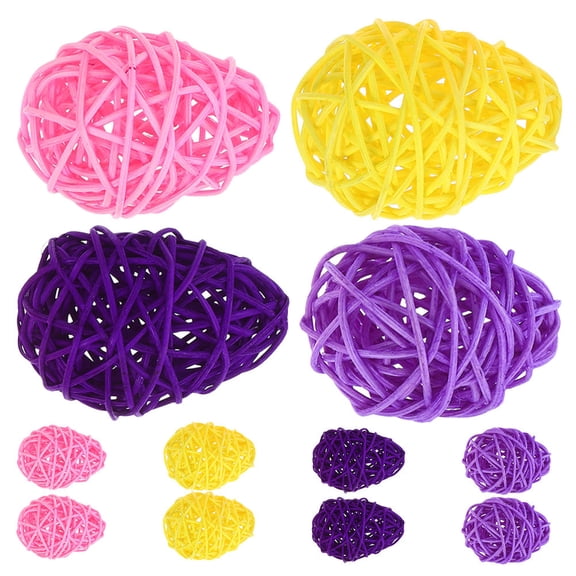 HOMEMAXS 12pcs Rattan Easter Egg Ornaments Wicker Craft Balls Rattan Wicker Egg Balls for Wedding Centerpiece Aromatherapy Vase Fillers Home Decors