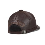 Outdoor Men Winter Fur Warm Genuine Leather Sheepskin Head Protection Baseball Caps Black Embossing Adjustable Hat For Man ,Unique Design