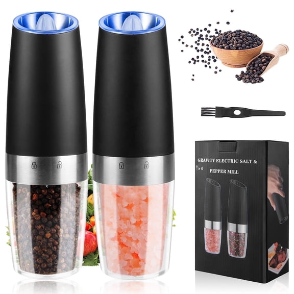 Gravity Electric Salt and Pepper Grinder,AndHot Automatic Shakers Mill Grinder with LED Light,Adjustable Coarseness,One Hand Automatic Operation,Automatic Salt and Pepper Grinder Mill Larger Capacity