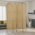 thumbnail image 2 of HOMCOM 4 Panel Room Divider, Bohemian Folding Privacy Screen, Natural Wood, 2 of 10