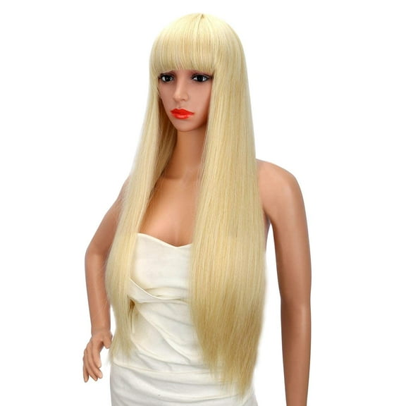 24 Inches Women's Long Straight Premium Synthetic Wig Blonde Full Hair Wig with Hair Bangs Hair extensions Wigs #613