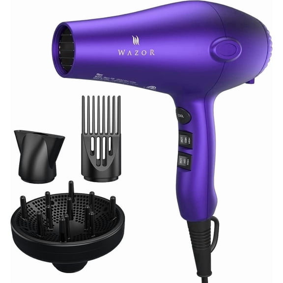 Pro Negative Ionic Hair Dryer with Diffuser, 1875W Lightweight Blow Dryer for Fast Drying, 2 Speed 3 Heat Settings, Purple Dryer