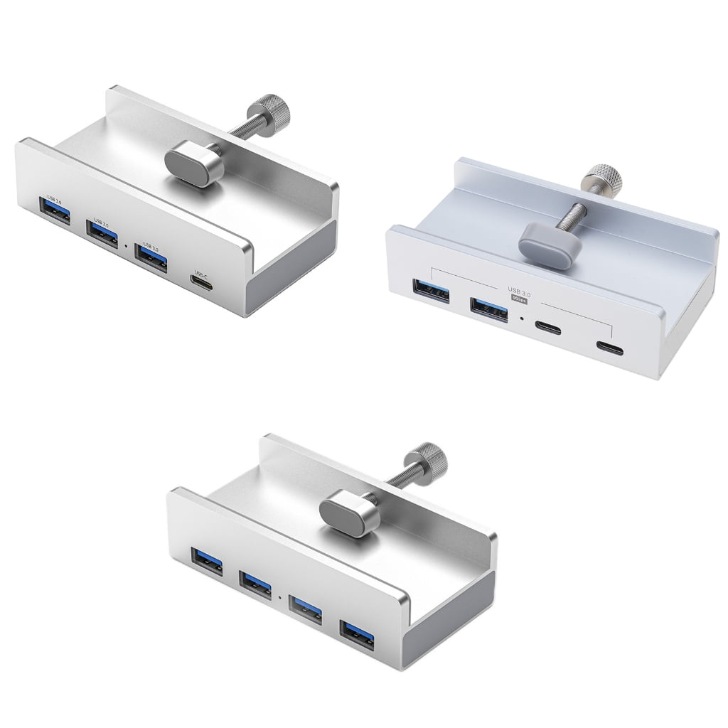 Tizuqe USB Type C Hub Clamp Type Aluminum Alloy 4-Port USB 3.0 Data Transfer Adapter Splitter for Desktop PC, Phones Silver
