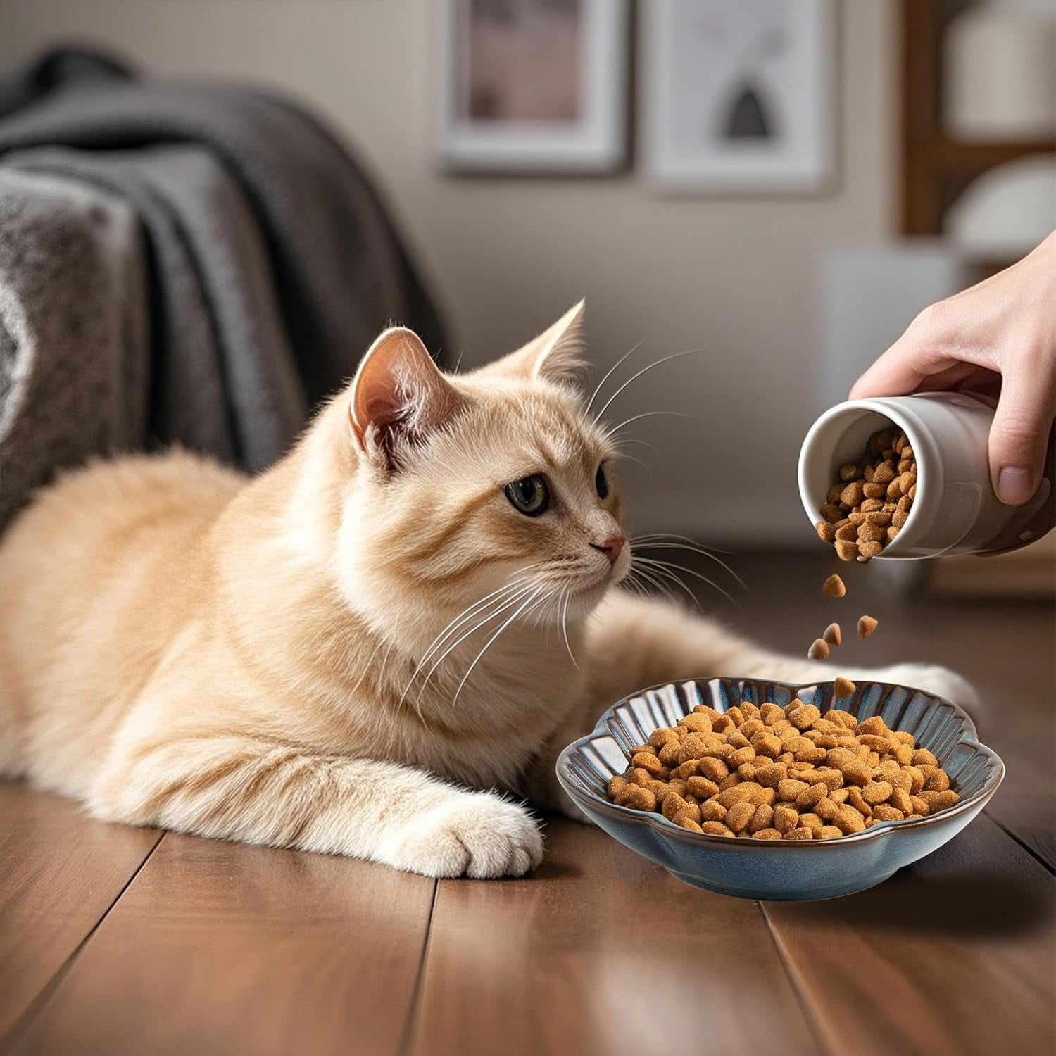Cat Food Bowls, Ceramic Pet Plates, Cat Dish for Food, Water and Snack, 4.72 Inch, Indoor and Outdoor Use, Kitten Puppy and Small Animals Bowls Set of 3 (Blue)
