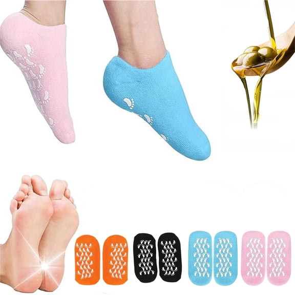 4 Pairs Silicone Gel Moisturizing Socks for Dry Cracked Feet, Reusable Spa Socks for Heel Repair Softening