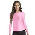 thumbnail image 2 of YONGHS Women's Glossy O Neck Long Sleeve T-Shirt Slim Fit Breathable Yoga Sportwear Fitness Tops Pink XL, 2 of 7