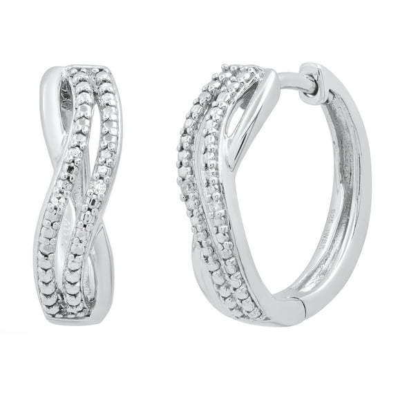 Dazzlingrock Collection Round Accent White Diamond Swirl Style Hoop Earrings for Women in 925 Sterling Silver