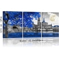 thumbnail image 6 of Wall Art For Living Room Black and White Landscape Blue Tree Golden Moon Scenery Bedroom Bathroom Canvas Wall Decor 3 Panel Framed 12x16inches, 6 of 6